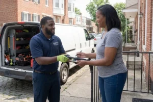 hvac owner getting a signature from a customer